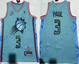 Mens Phoenix Suns #3 Chris Paul Blue 2022 City 6 Patch Sponsor Icon Swingman Jersey->phoenix suns->NBA Jersey